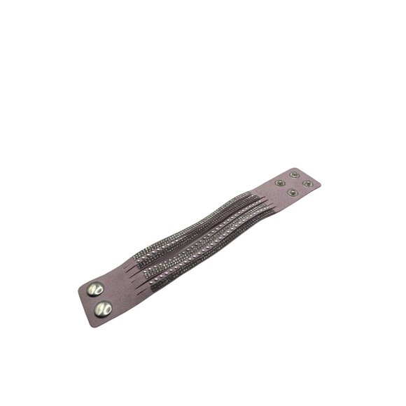 Light Purple Suede Blinged Out Rhinestone Wrap Snap Cuff Bracelet - Picture 4 of 5